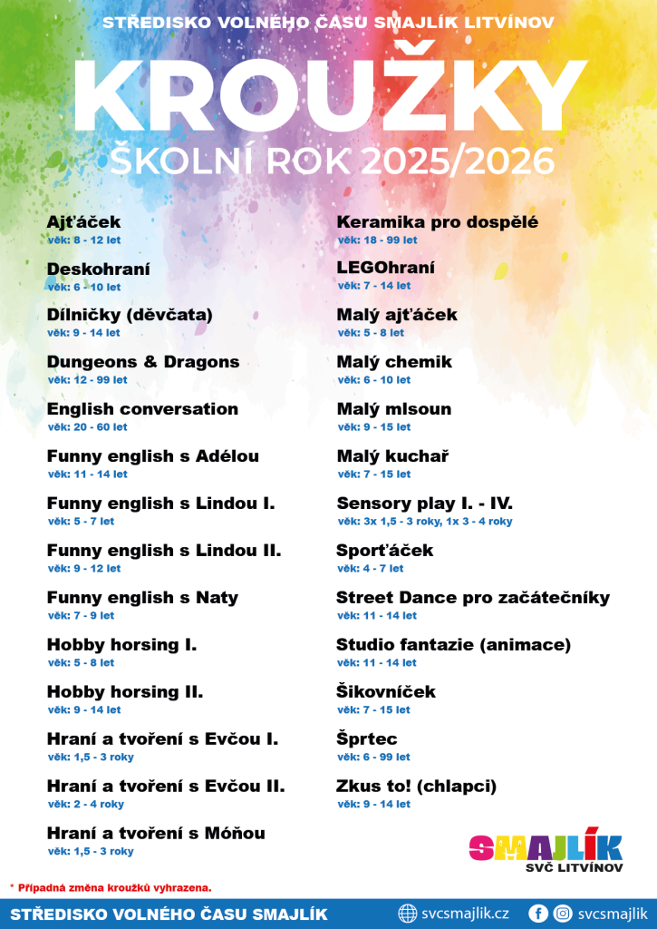 Kroužky na školní rok 2025/26 zveřejněny!