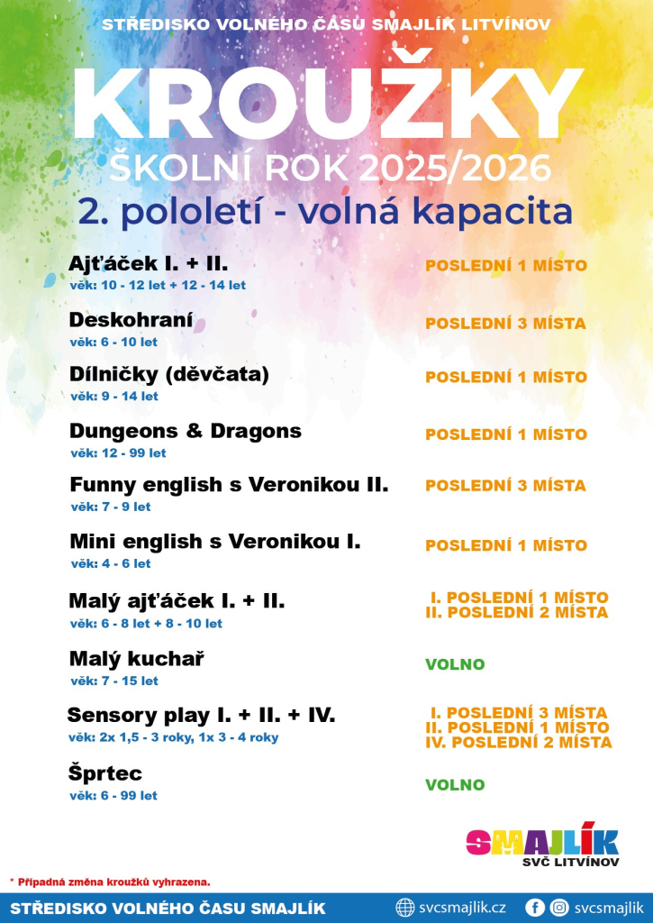 Nabízíme volná místa na 2. pololetí :)