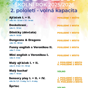 Nabízíme volná místa na 2. pololetí :)