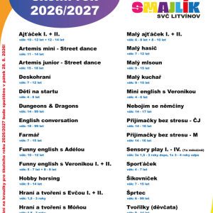 Kroužky na škol. rok 2026/27 zveřejněny